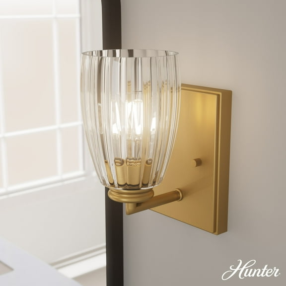 Hunter - Rossmoor 1-light Luxe Gold, Small Sconce Light, Dimmable, Formal Style, for Bedrooms, Dining, Living Rooms - 13196