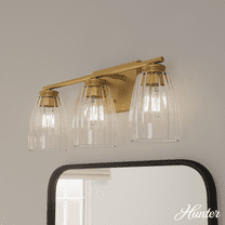 Hunter - Rossmoor 3-light Luxe Gold, Medium Size Vanity Light, Dimmable, Formal Style, Bell Shaped, for Bedrooms, Kitchens, Dining, Living Rooms - 13204