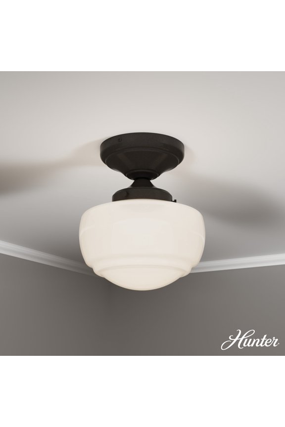 - Saddle Creek 1-light Noble Bronze, Small Flush Mount Light, Dimmable, Schoolhouse Style, Schoolhouse Shaped, for Bedrooms, Dining, Living Rooms - 19113