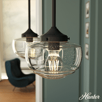 Hunter - Saddle Creek 1-light Noble Bronze, Small Pendant Light, Dimmable, Schoolhouse Style, Schoolhouse Shaped, for Bedrooms, Kitchens, Dining, Living Rooms - 19046