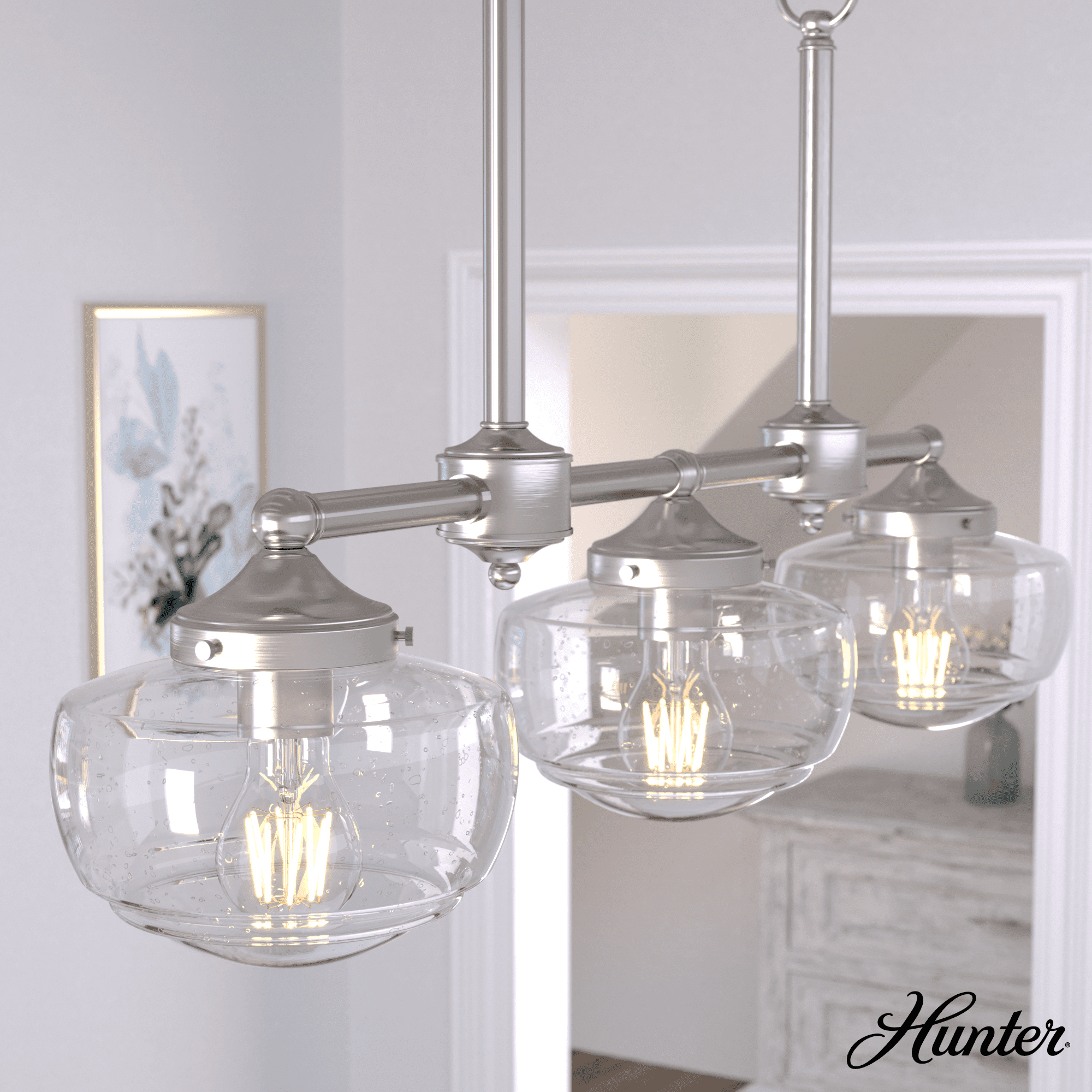 Saddle Creek Brushed Nickel 3-Light Schoolhouse Linear Chandelier