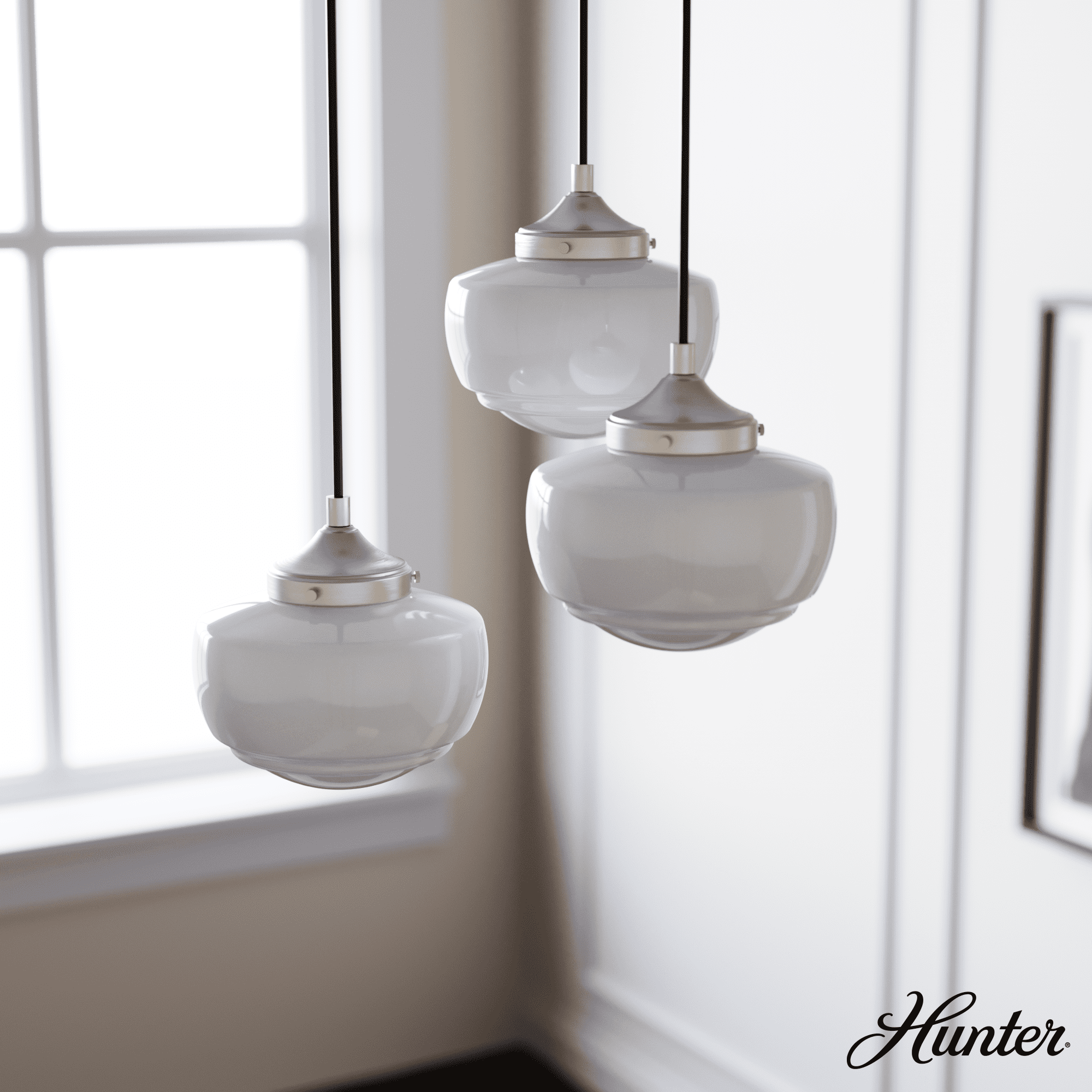Saddle Creek Brushed Nickel 3-Light Schoolhouse Pendant