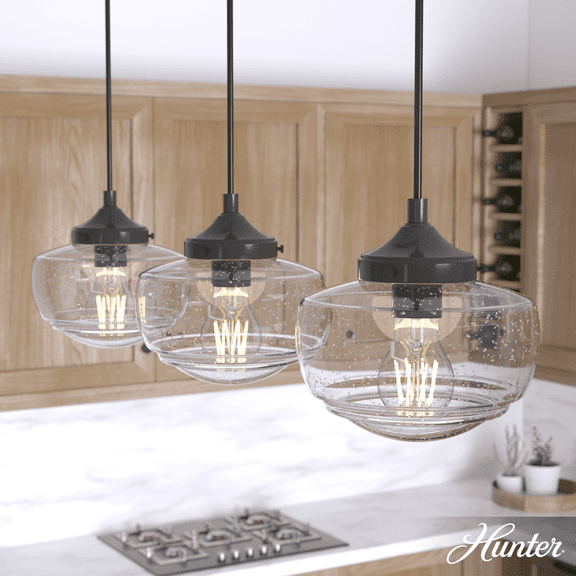 Hunter - Saddle Creek 3-light Noble Bronze, Large Cluster Light, Dimmable, Schoolhouse Style, Linear Shaped, for Bedrooms, Kitchens, Dining, Living Rooms - 19499