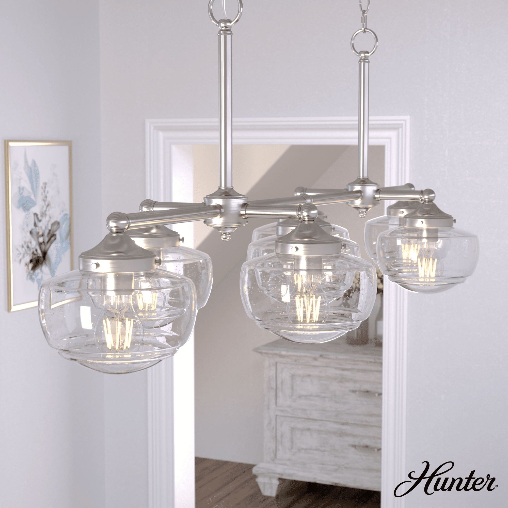Saddle Creek Brushed Nickel 7-Light Linear Schoolhouse Chandelier