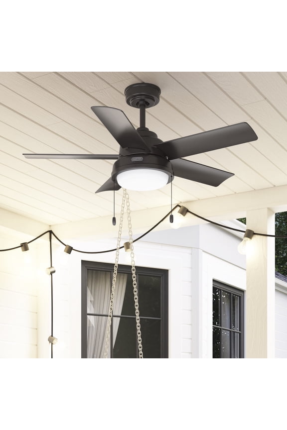 44 inch Outdoor or Indoor Ceiling Fan with LED Light and Pull Chain - Bronze Ceiling Fan, Standard Mount, 5 Blades, For Patio, Porch, Garage, or Living Room - Seawall 51441, Noble Bronze