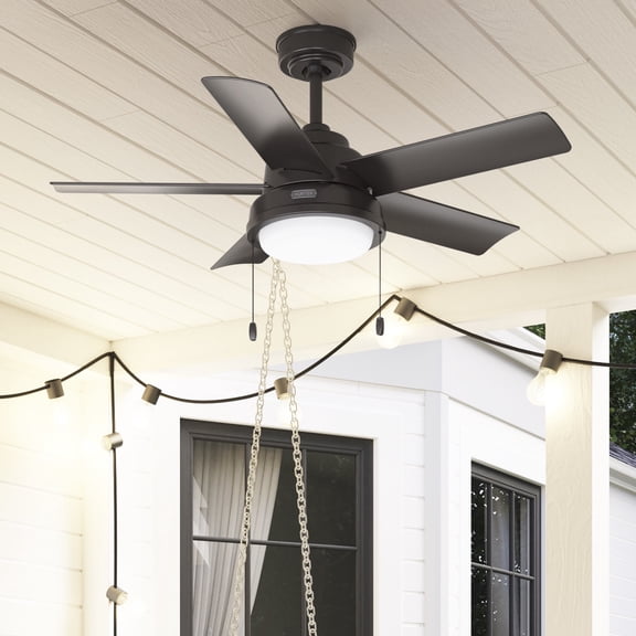 Hunter 44 inch Outdoor or Indoor Ceiling Fan with LED Light and Pull Chain - Bronze Ceiling Fan, Standard Mount, 5 Blades, For Patio, Porch, Garage, or Living Room - Seawall 51441, Noble Bronze
