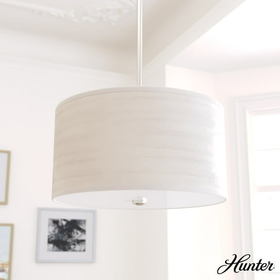 Hunter - Solhaven 2-light Bleached Alder, Medium Size Pendant Light, Dimmable, Modern Style, Drum Shaped, for Bedrooms, Dining, Living Rooms - 19243