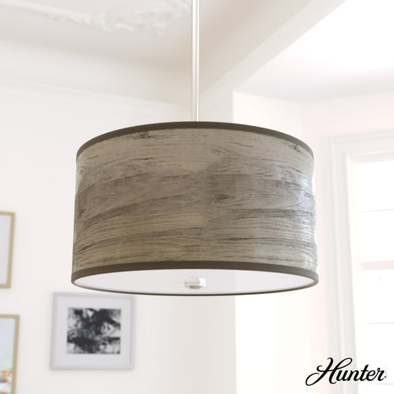 Hunter - Solhaven 2-light Warm Grey Oak, Medium Size Pendant Light, Dimmable, Modern Style, Drum Shaped, for Bedrooms, Dining, Living Rooms - 19244