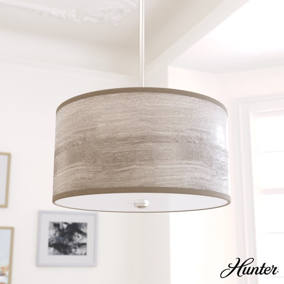 Hunter - Solhaven 2-light Light Grey Oak, Medium Size Pendant Light, Dimmable, Modern Style, Drum Shaped, for Bedrooms, Dining, Living Rooms - 19242