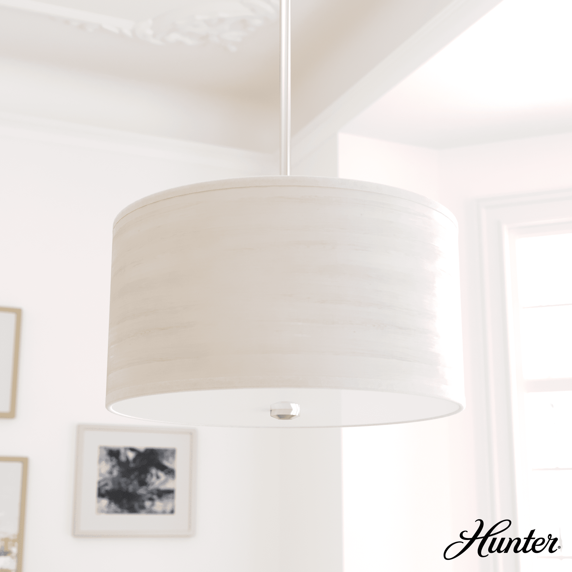 Solhaven Mid-Century Bleached Alder 14" Drum Pendant with Brushed Nickel Finish