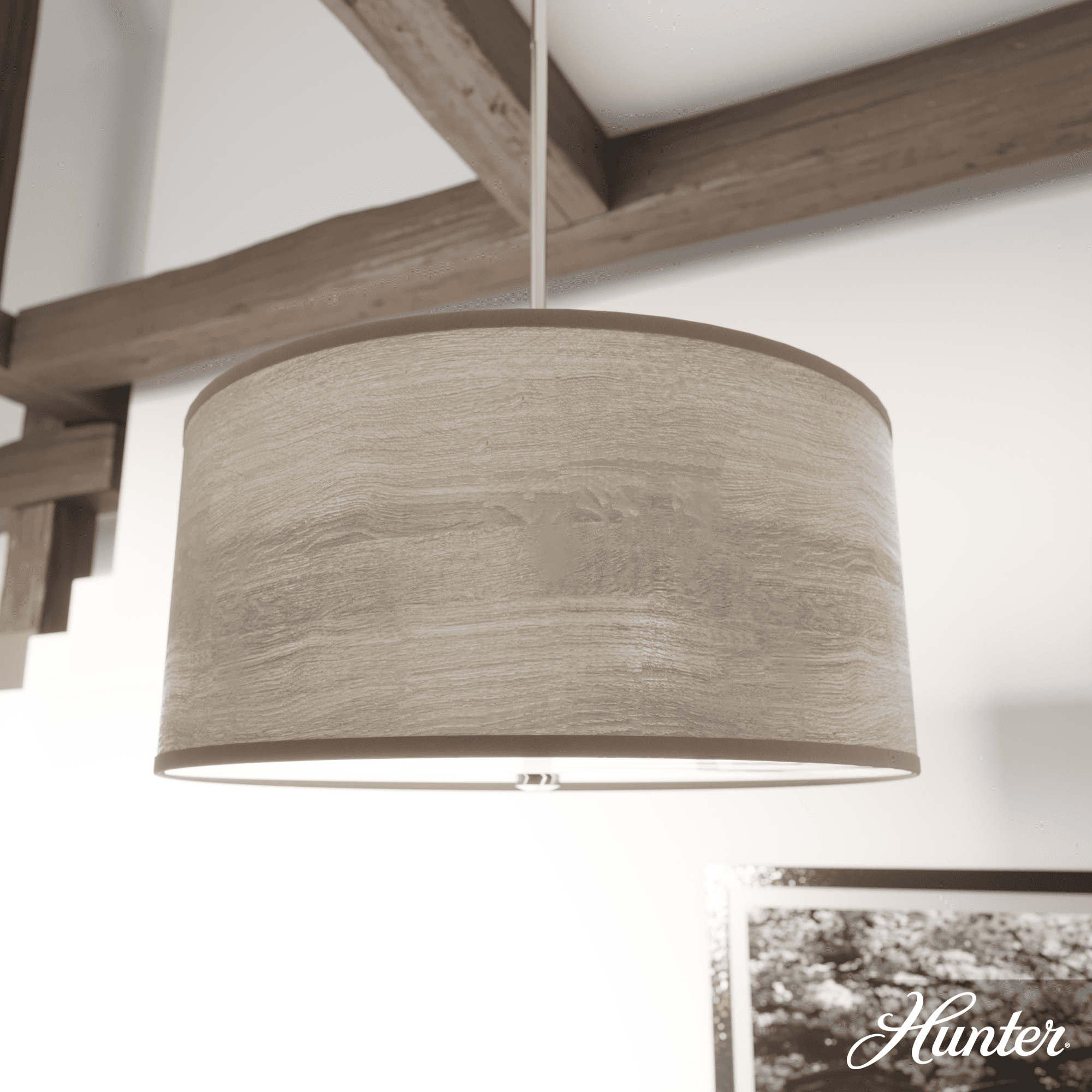 Light Grey Oak and Brushed Nickel Drum Pendant Light