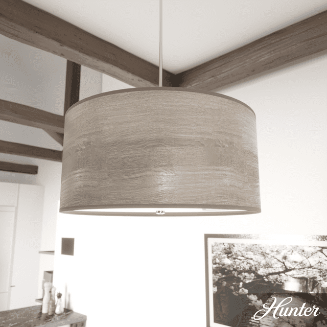 Hunter - Solhaven 4-light Light Grey Oak, Large Pendant Light, Dimmable, Modern Style, Drum Shaped, for Bedrooms, Kitchens, Dining, Living Rooms - 19382