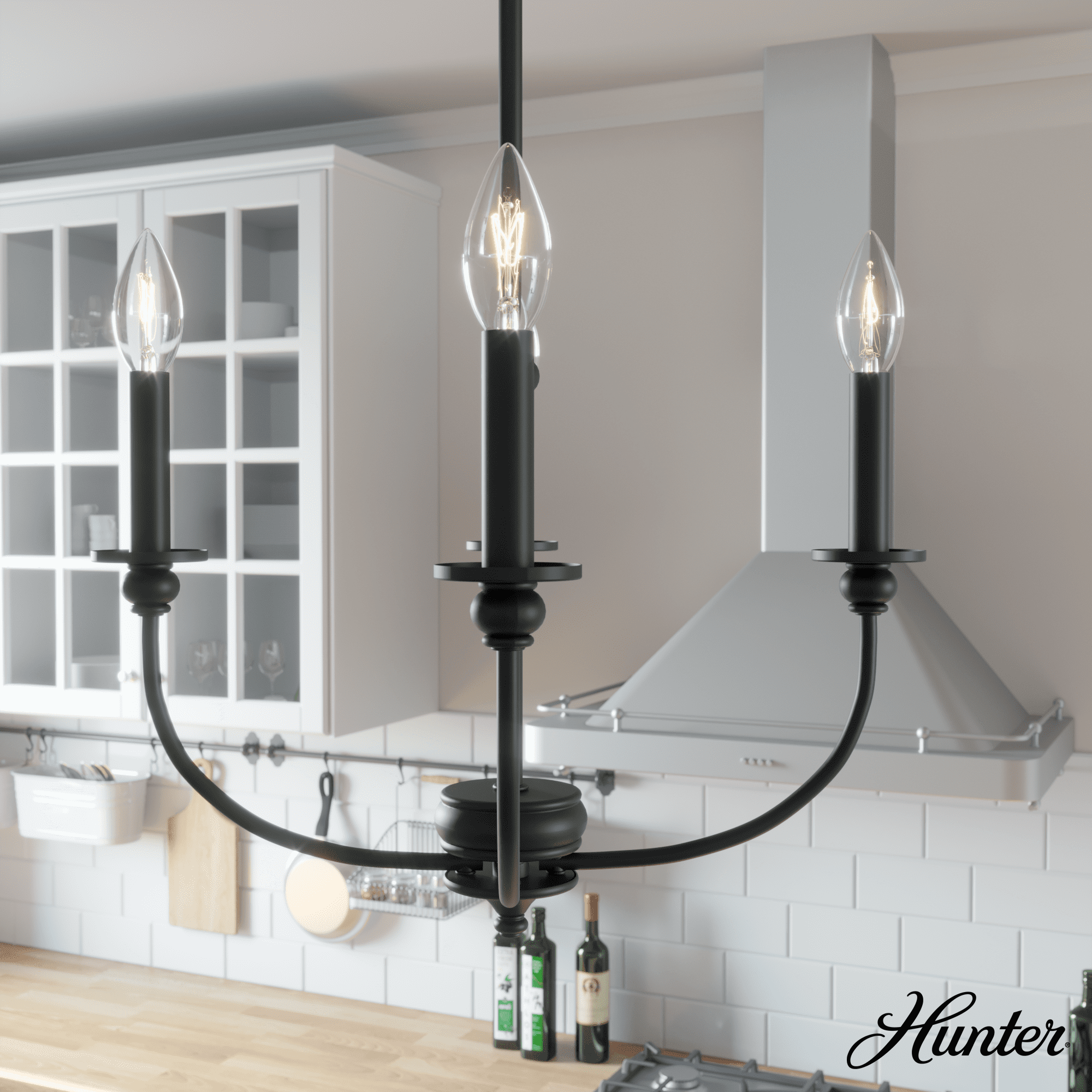 Black Mini Chandelier with Candle Bulbs, 18-inch