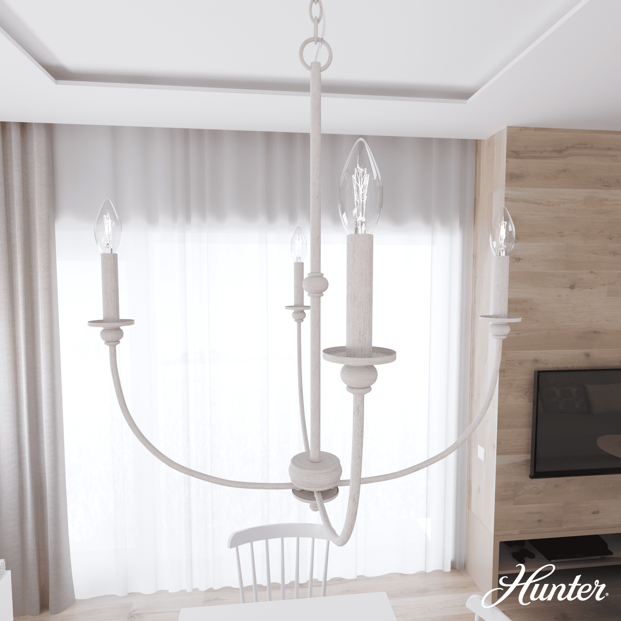 Distressed White Mini Metal 4-Light Chandelier