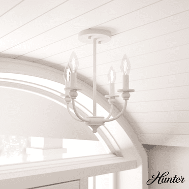 Hunter - Southcrest 4-light Distressed White, Medium Size Flush Mount Light, Dimmable, Traditional Style, Candle Shaped, for Bedrooms, Kitchens, Dining, Living Rooms - 19643