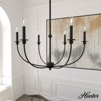 Hunter - Southcrest 6-light Matte Black, Large Chandelier, Dimmable, Casual Style, Candle Shaped, for Bedrooms, Dining, Living Rooms - 19634