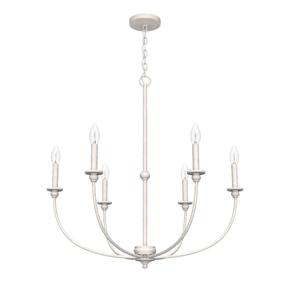 Southcrest Distressed White Metal 6-Light Candelabra Chandelier