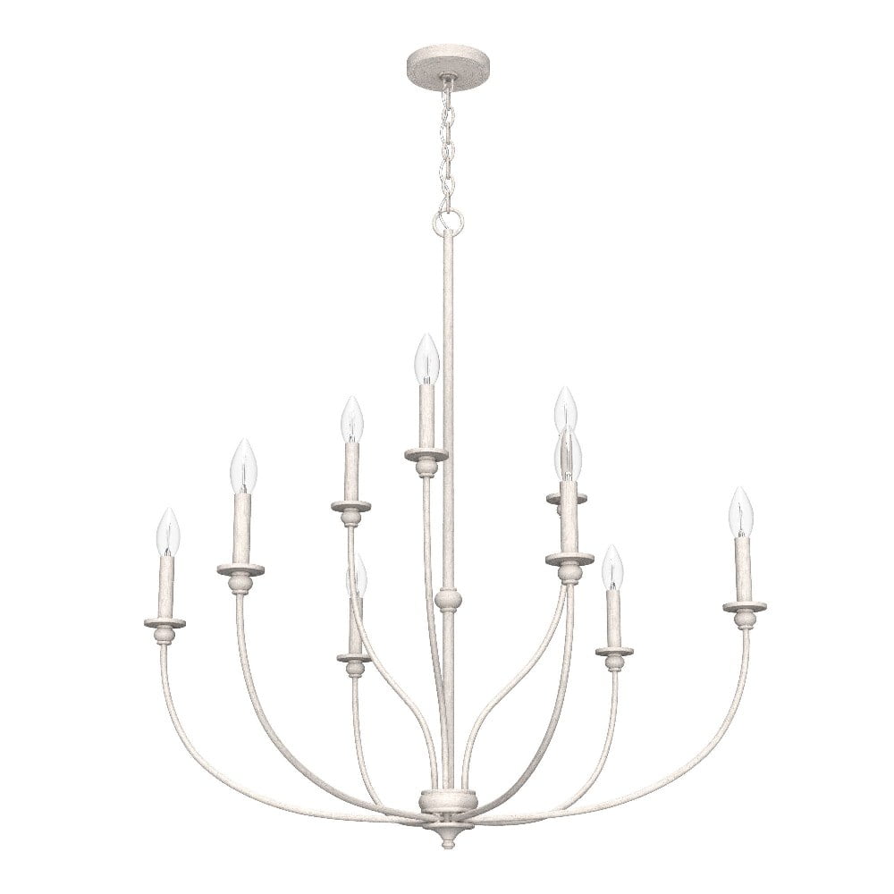 Distressed White 9-Light 2-Tier Metal Chandelier