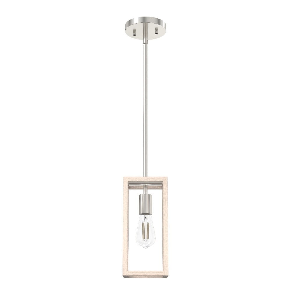 Squire Manor Brushed Nickel 11" Mini Pendant with Bleached Wood Accent