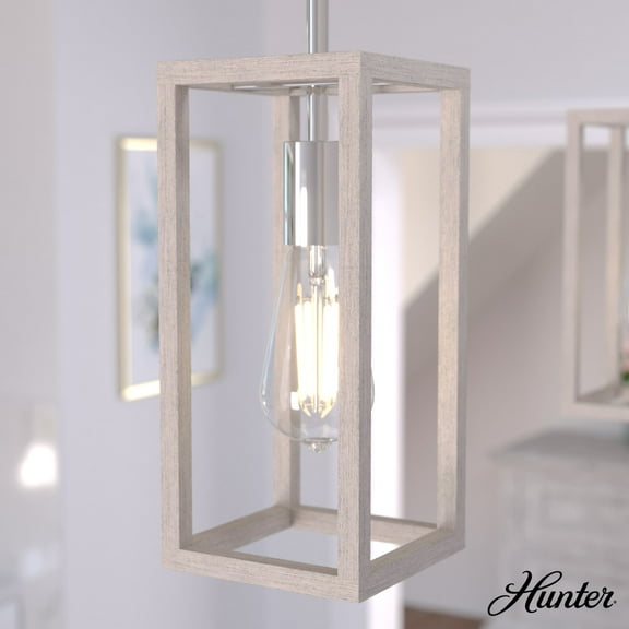 Hunter - Squire Manor 1-light Chrome, Mini Pendant Light, Dimmable, Modern Style, Rectangle Shaped, for Bedrooms, Dining, Living Rooms - 19110