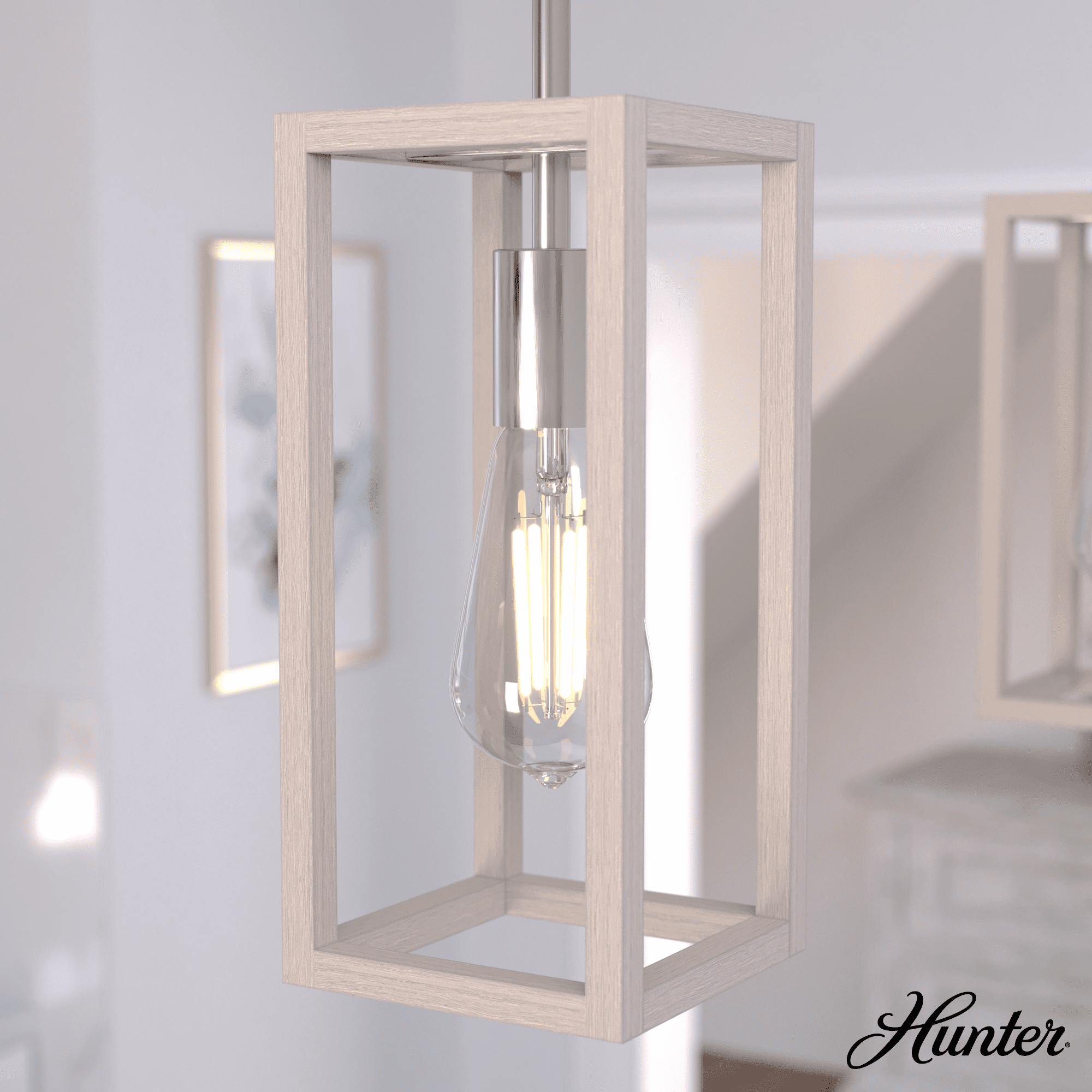 Squire Manor Brushed Nickel 11" Mini Pendant with Bleached Wood Accent