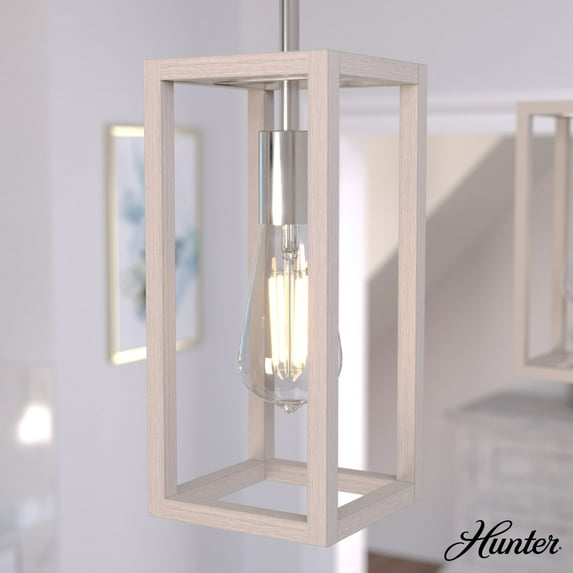 Hunter - Squire Manor 1-light Brushed Nickel, Mini Pendant Light, Dimmable, Modern Style, Rectangle Shaped, for Bedrooms, Dining, Living Rooms - 19770