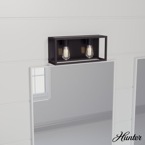 Hunter - Squire Manor 2-light Matte Black, Medium Size Vanity Light, Dimmable, Modern Style, for Bedrooms, Dining, Living Rooms - 19671