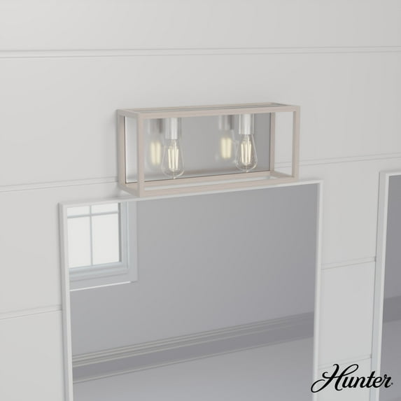 Hunter - Squire Manor 2-light Brushed Nickel, Medium Size Vanity Light, Dimmable, Modern Style, for Bedrooms, Dining, Living Rooms - 19672