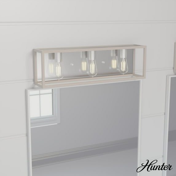 Hunter - Squire Manor 3-light Brushed Nickel, Medium Size Vanity Light, Dimmable, Modern Style, for Bedrooms, Dining, Living Rooms - 19674