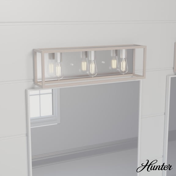 Hunter - Squire Manor 3-light Brushed Nickel, Medium Size Vanity Light, Dimmable, Modern Style, for Bedrooms, Dining, Living Rooms - 19674