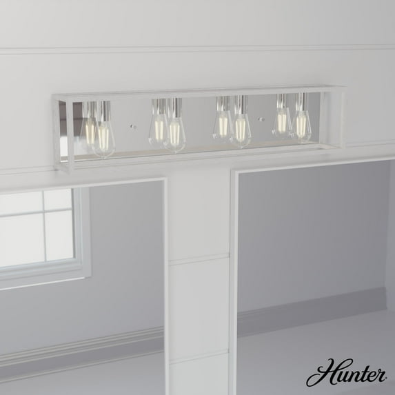 Hunter - Squire Manor 4-light Distressed White, Medium Size Vanity Light, Dimmable, Modern Style, for Bedrooms, Dining, Living Rooms - 19037