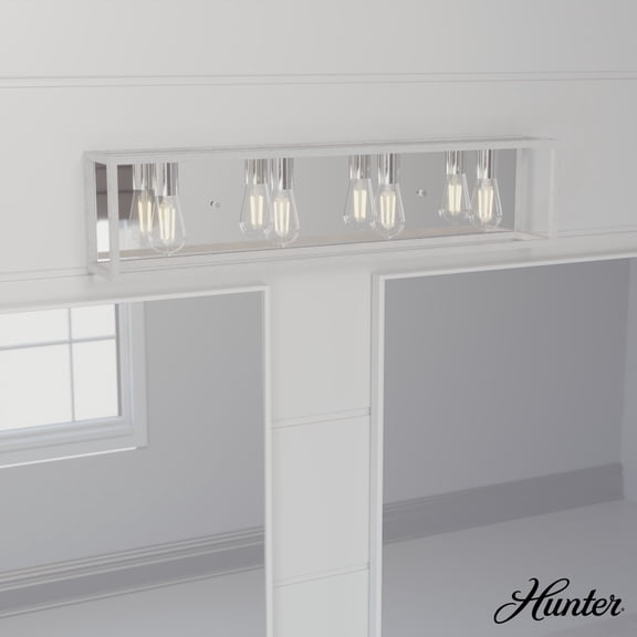 Hunter - Squire Manor 4-light Distressed White, Medium Size Vanity Light, Dimmable, Modern Style, for Bedrooms, Dining, Living Rooms - 19037