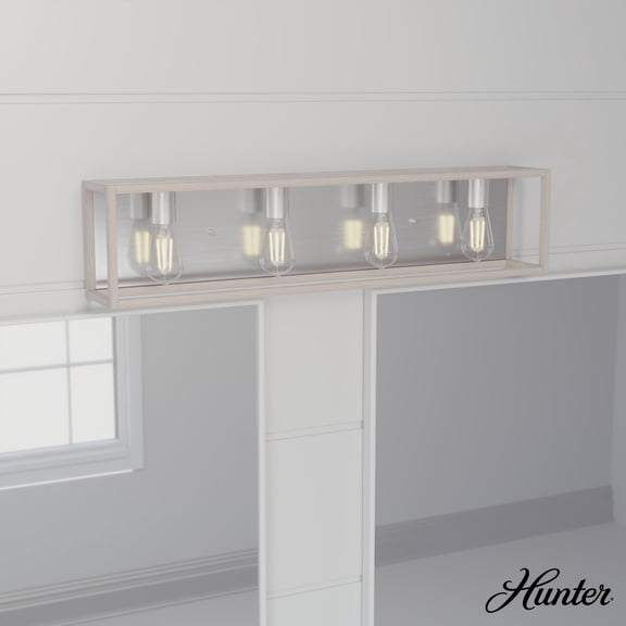 Hunter - Squire Manor 4-light Brushed Nickel, Medium Size Vanity Light, Dimmable, Modern Style, for Bedrooms, Dining, Living Rooms - 19676