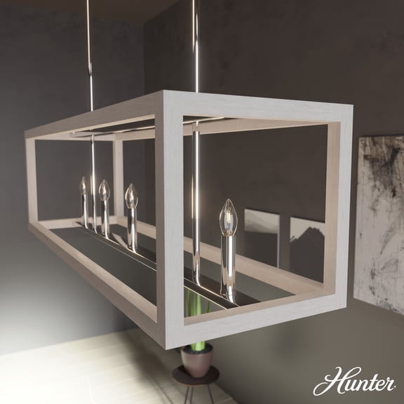Hunter - Squire Manor 5-light Chrome, Extra Large Chandelier, Dimmable, Modern Style, Linear Shaped, for Bedrooms, Dining, Living Rooms - 19998