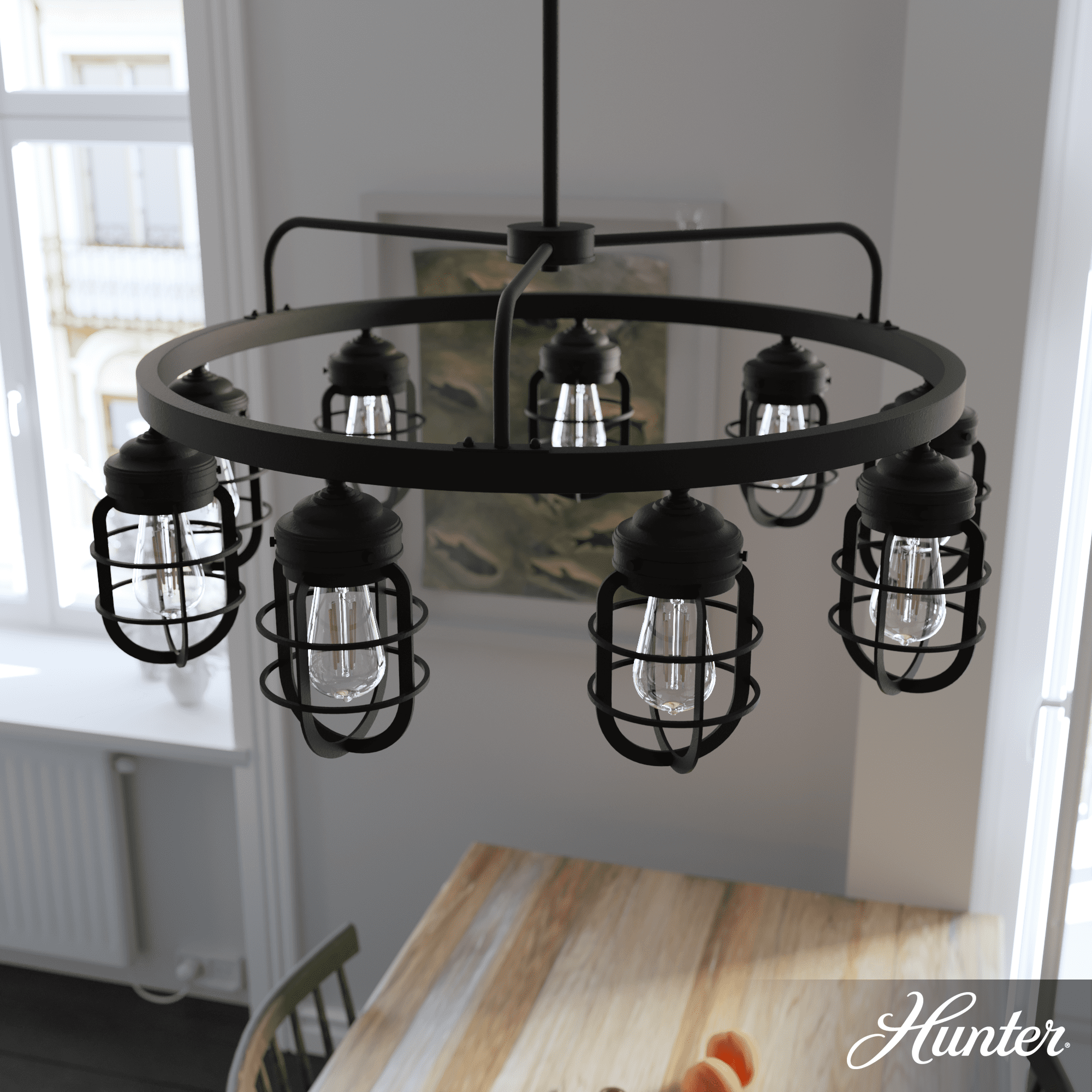 Starklake 34.5" Black Metal Industrial 9-Light Chandelier