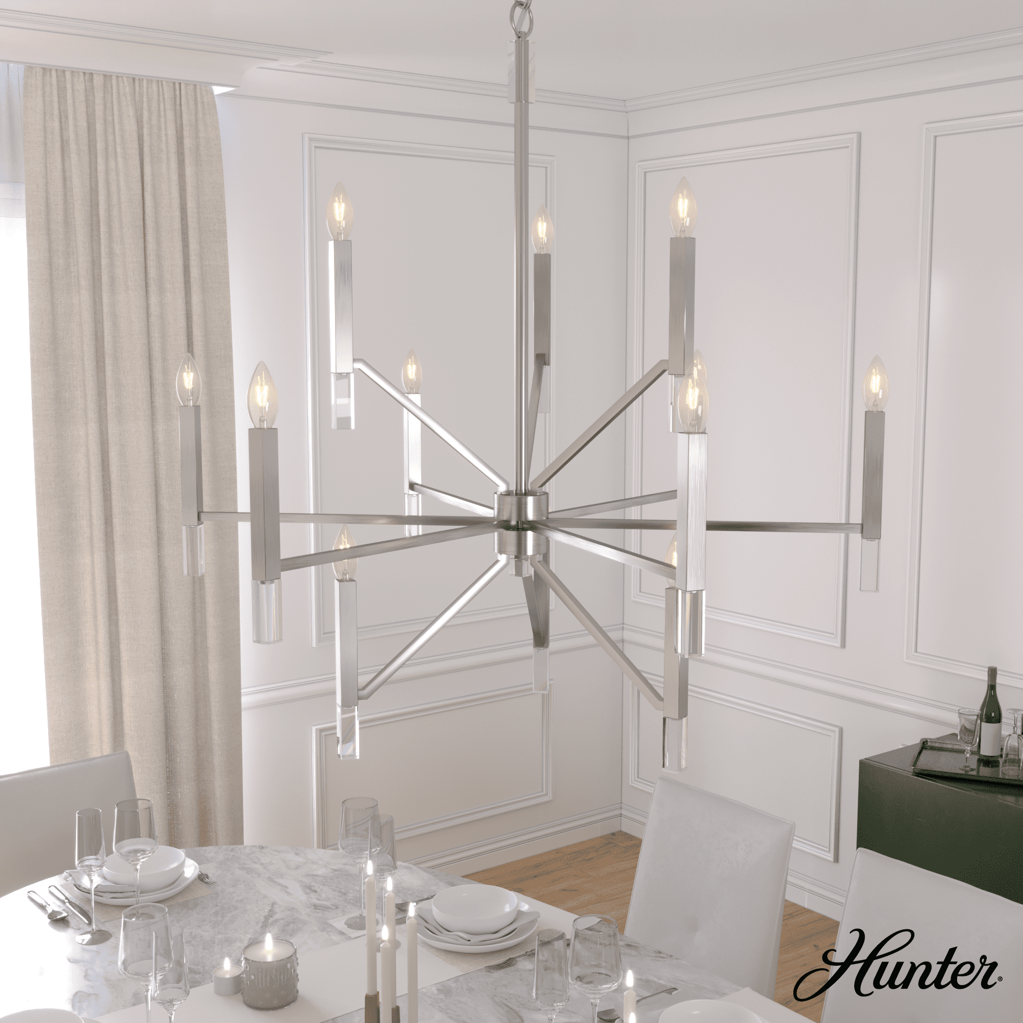 Elegant Sunjai 12-Light Nickel & Crystal 3-Tier Chandelier