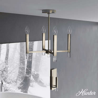 Hunter - Sunjai 4-light Alturas Gold, Medium Size Pendant Light, Dimmable, Formal Style, Candle Shaped, for Bedrooms, Kitchens, Dining, Living Rooms - 19517