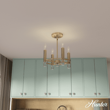 Hunter - Sunjai 4-light Alturas Gold, Medium Size Flush Mount Light, Dimmable, Formal Style, for Bedrooms, Kitchens, Dining, Living Rooms - 19525