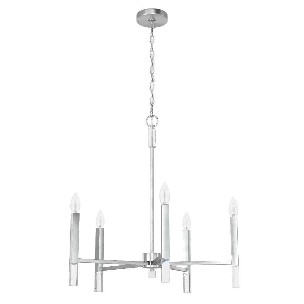Elegant Sunjai 5-Light Brushed Nickel & Crystal Chandelier