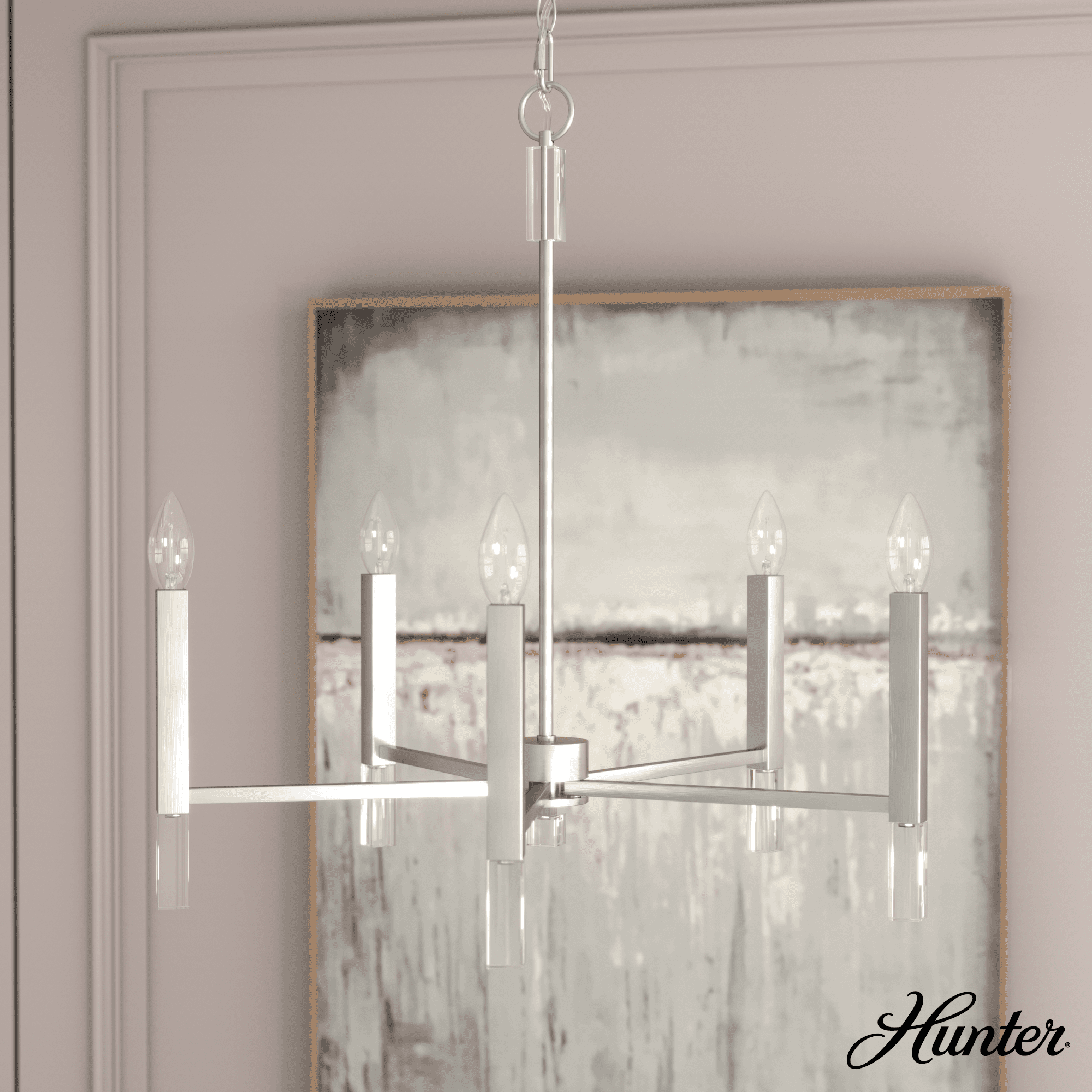 Elegant Sunjai 5-Light Brushed Nickel & Crystal Chandelier