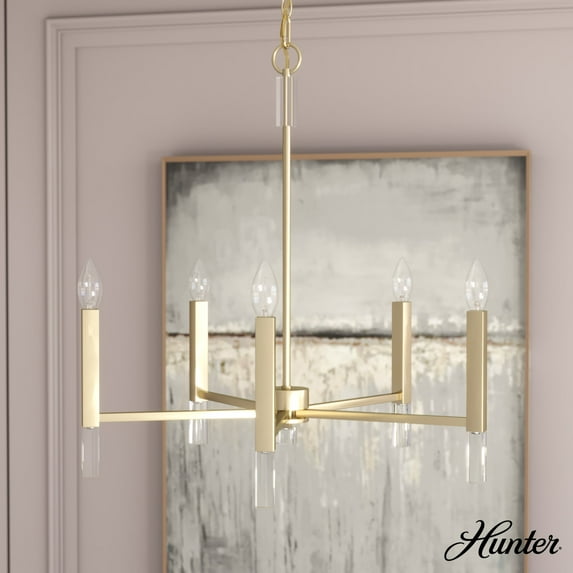 Hunter - Sunjai 5-light Alturas Gold, Large Chandelier, Dimmable, Formal Style, Candle Shaped, for Bedrooms, Dining, Living Rooms - 19523