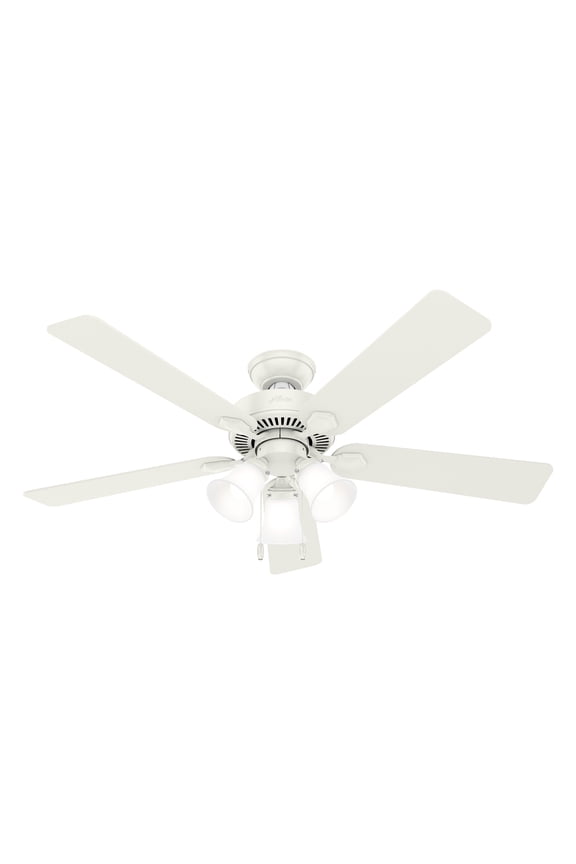 - Swanson Indoor Ceiling Fan With Light, 52-inch, Fresh White, Casual-style, 3-speed WhisperWind Motor, 50895, for living rooms, bedrooms, home offices, kitchens