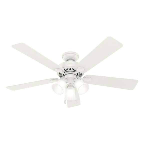 Hunter - Swanson Indoor Ceiling Fan With Light, 52-inch, Fresh White, Casual-style, 3-speed WhisperWind Motor, 50895, for living rooms, bedrooms, home offices, kitchens