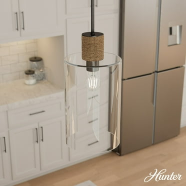 Hunter - Vanning 1-light Noble Bronze, Small Pendant Light, Dimmable, Boho Style, Cylinder Shaped, for Bedrooms, Kitchens, Dining, Living Rooms - 13112