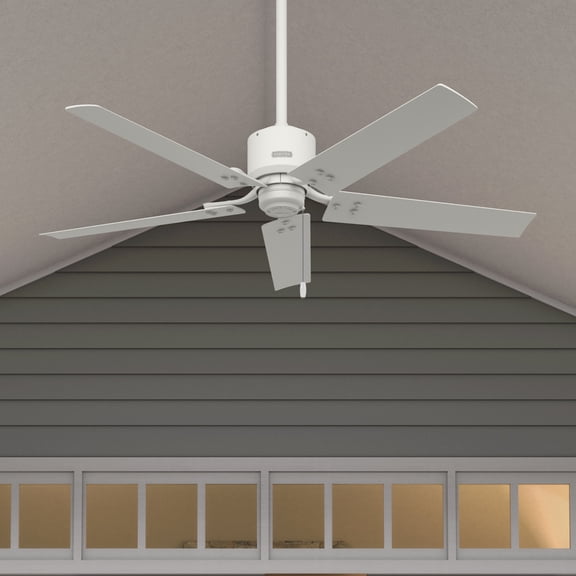 Hunter 52 inch Outdoor or Indoor Ceiling Fan No Light - White Ceiling Fan without Light, For Patio, Porch, Garage, or Living Room, Standard Mount, 5 Blades, Pull Chain - Windbound 51460, Matte White