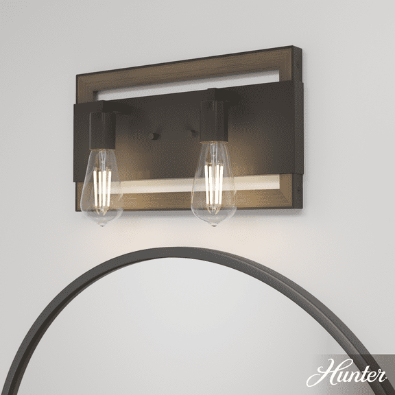 Hunter - Woodburn 2-light Noble Bronze, Medium Size Vanity Light, Dimmable, for Bedrooms, Kitchens, Dining, Living Rooms - 19862