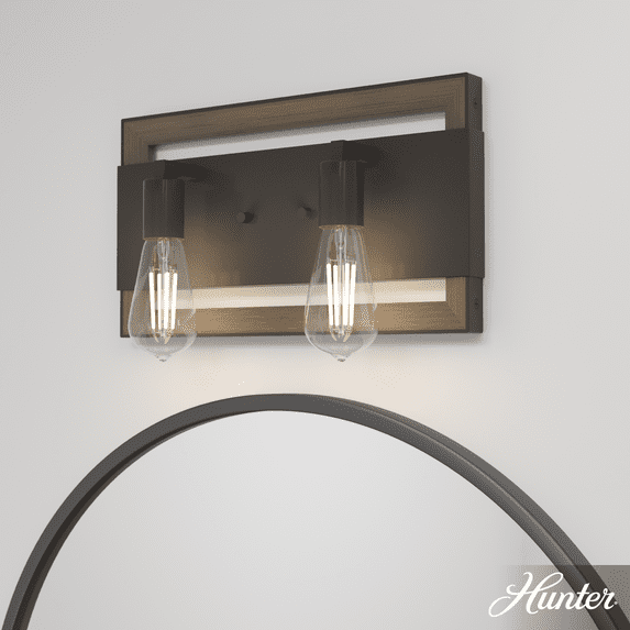 Hunter - Woodburn 2-light Noble Bronze, Medium Size Vanity Light, Dimmable, for Bedrooms, Kitchens, Dining, Living Rooms - 19862