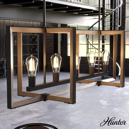 Hunter - Woodburn 5-light Noble Bronze, Extra Large Chandelier, Dimmable, Modern Style, Linear Shaped, for Bedrooms, Dining, Living Rooms - 19812