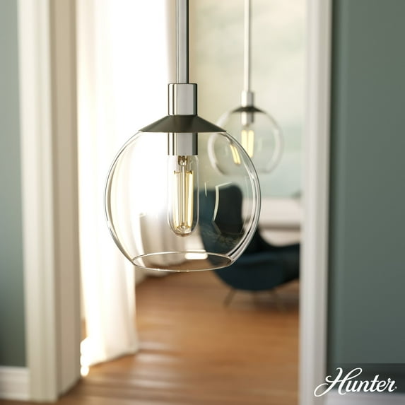 Hunter - Xidane 1-light Brushed Nickel, Mini Pendant Light, Dimmable, Mid Century Modern Style, Globe Shaped, for Bedrooms, Dining, Living Rooms - 19505