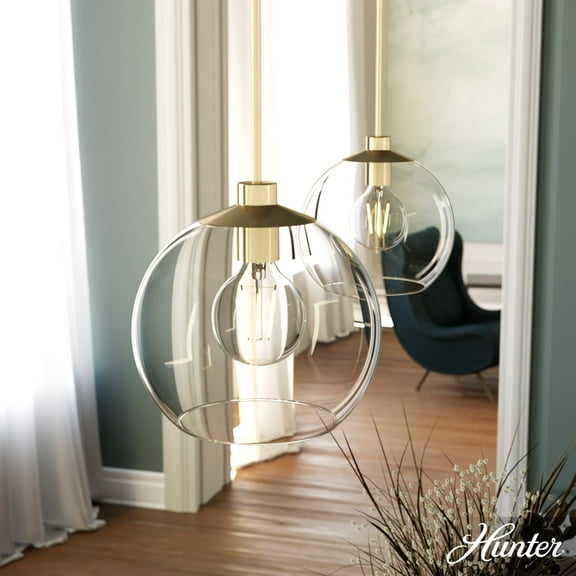 Hunter - Xidane 1-light Alturas Gold, Medium Size Pendant Light, Dimmable, Mid Century Modern Style, Globe Shaped, for Bedrooms, Dining, Living Rooms - 19753